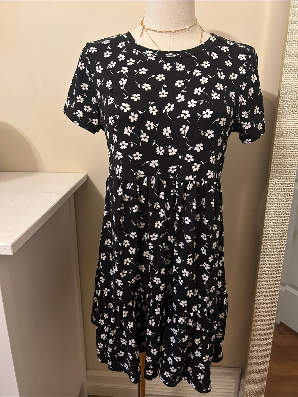 Rebel Sugar Black Mini Dress with White Floral Print